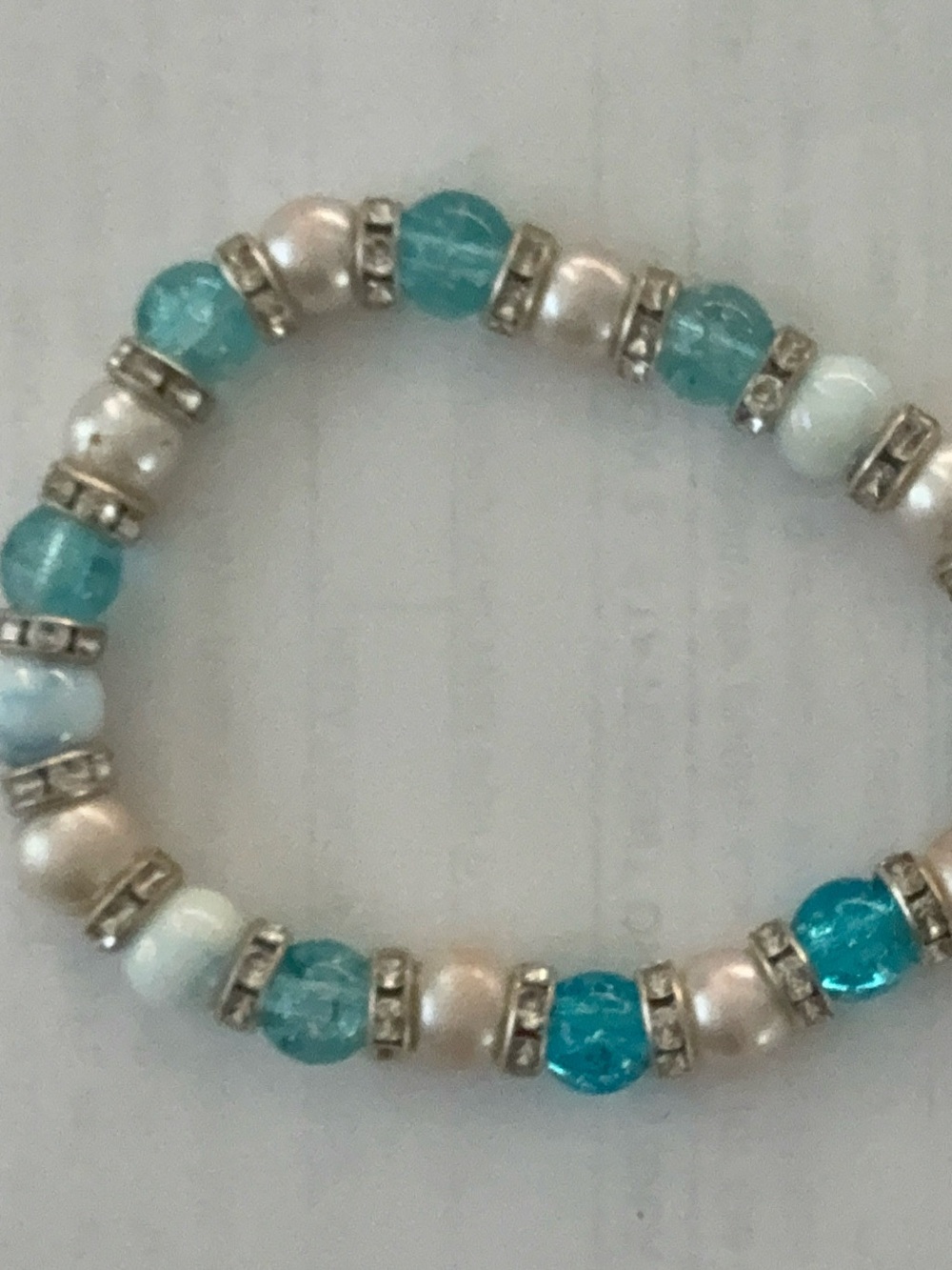 Turquoise & Pearl Stretch Beaded Bracelet -
